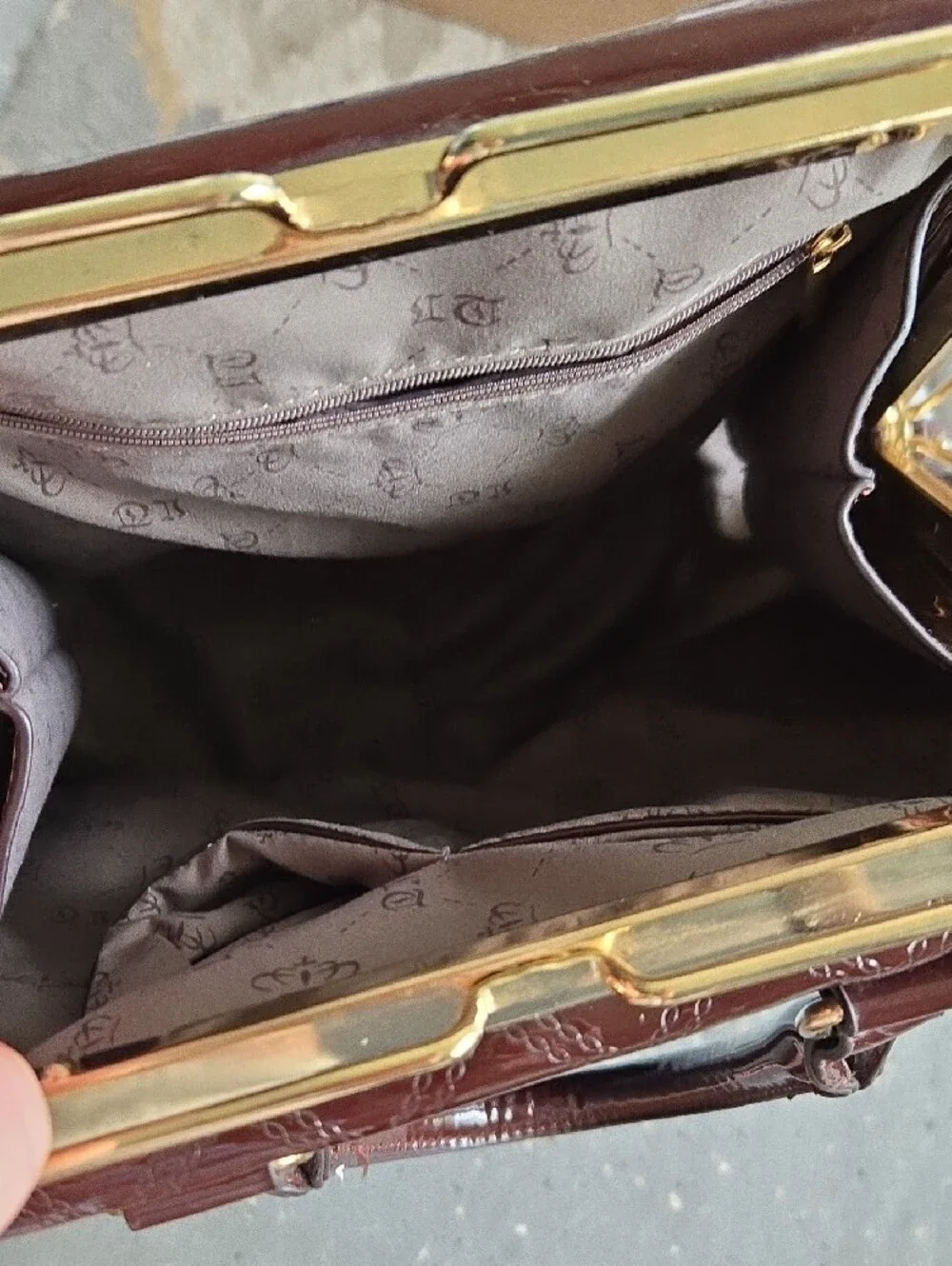 Gloss Quilted Satchel Bag in Dark Brown with Gold Frame